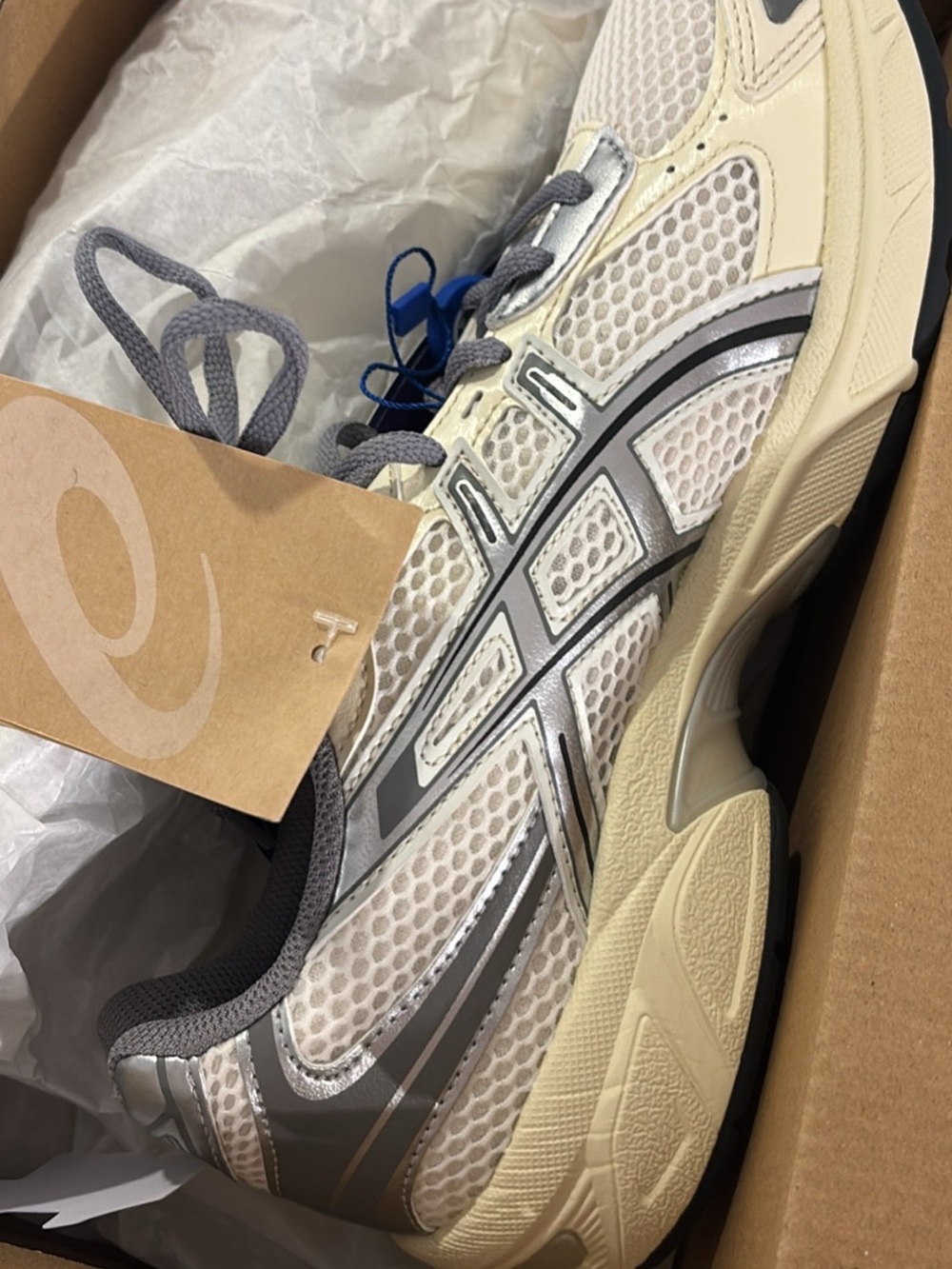 ASICS Cream and Gray Athletic Running Shoes